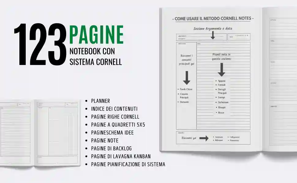 Notebook Sistema Cornell Notes, Programmatori, Sviluppatori, Ingegneri Informatici, Metodo Cornell, Apprendimento, Produttività, Organizzazione, Studio, Lavoro, Regalo, Compleanno, Natale, Laurea, Idee Regalo