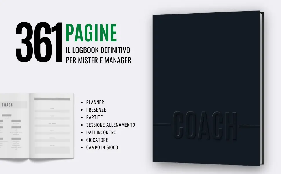 Taccuino Allenatore di Calcio, Planner Calcio, Registro Allenamenti Calcio, Statistiche Calcio, Organizer Calcio, Regalo Calcio, Mister, Allenatore, Manager, Calcio, Sport, Squadra, Partita, Allenamento, Tattiche, Strategie