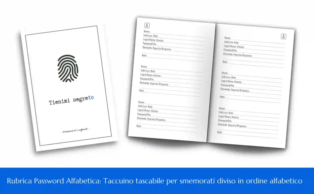 Cover Taccuino delle Password, registraren password, alfabetico, quaderno, agenda salva memorizzare