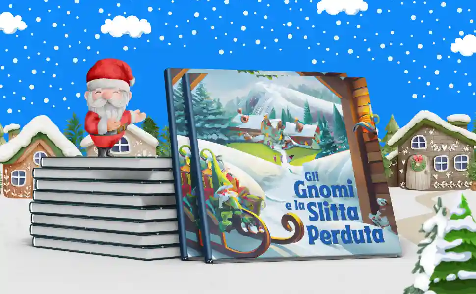 Un'avventura natalizia indimenticabile tra gnomi, Babbo Natale e la sua slitta! libro per bambini, storia d'avventura, amicizia, gnomi, Natale, slitta, Babbo Natale, libro illustrato, coraggio, collaborazione, fantasia.