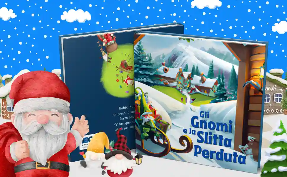 Un'avventura natalizia indimenticabile tra gnomi, Babbo Natale e la sua slitta! libro per bambini, storia d'avventura, amicizia, gnomi, Natale, slitta, Babbo Natale, libro illustrato, coraggio, collaborazione, fantasia.