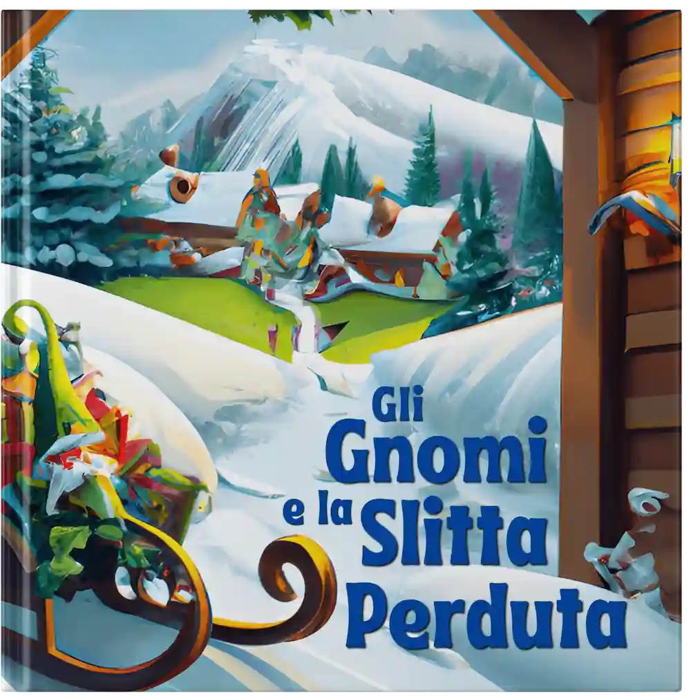 Copertina -Un'avventura natalizia indimenticabile tra gnomi, Babbo Natale e la sua slitta! libro per bambini, storia d'avventura, amicizia, gnomi, Natale, slitta, Babbo Natale, libro illustrato, coraggio, collaborazione, fantasia.