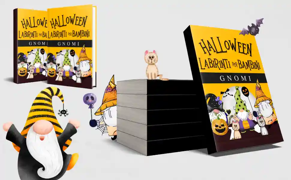 Halloween, labirinti, giochi, attività, bambini, libro per bambini, regalo, 3-6 anni, coordinazione occhio-mano, logica, risoluzione dei problemi, divertimento, fantasmi, mostri, zucche, colorare, disegnare.