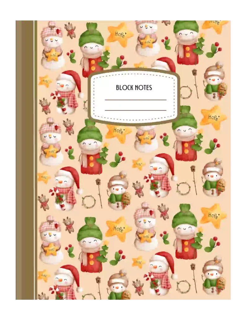 Un Block Notes con una copertina natalizia, quaderno scuola, quaderno lavoro, quaderno diario, regalo di Natale, regalo per studenti, regalo per lavoratori, regalo per scrittori, righe, carta di qualità, grafica natalizia.