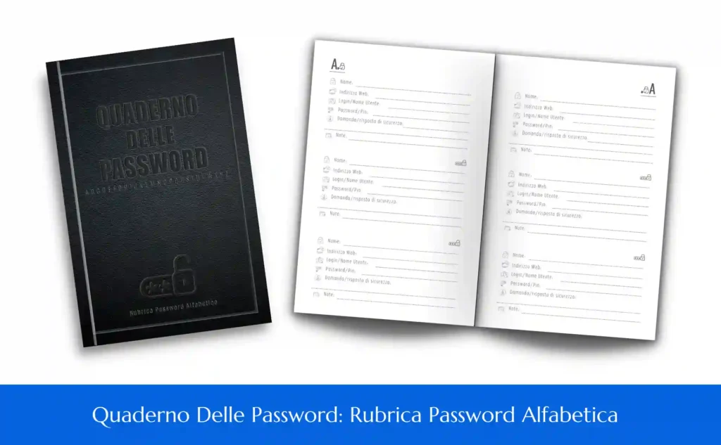 Cover Taccuino delle Password, registraren password, alfabetico, quaderno, agenda salva memorizzare