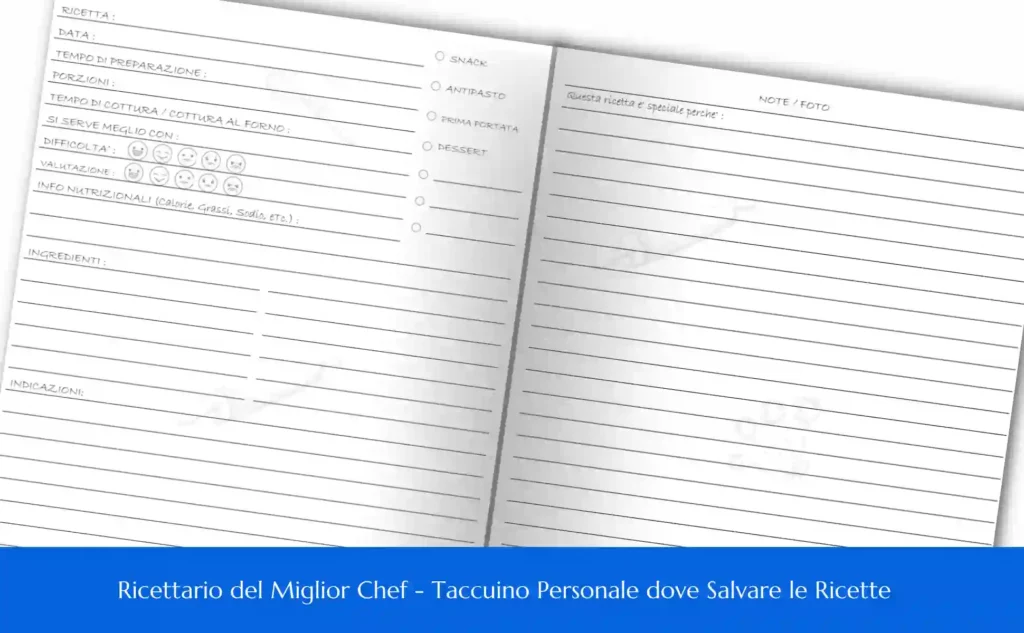 Ricettario del Miglior Chef - Taccuino Personale dove Salvare le Ricette