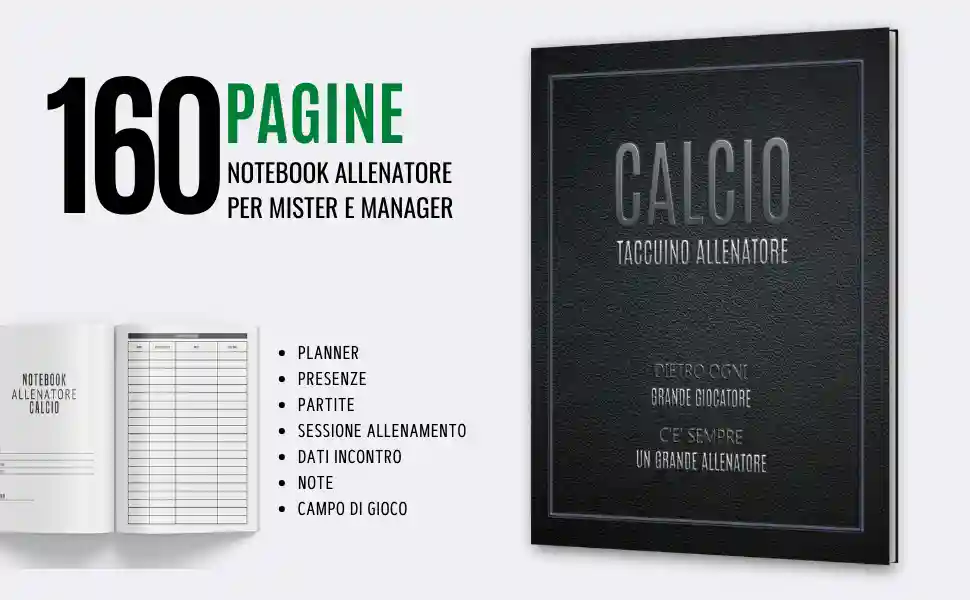 Taccuino Allenatore di Calcio, Planner Calcio, Registro Allenamenti Calcio, Statistiche Calcio, Organizer Calcio, Regalo Calcio, Mister, Allenatore, Manager, Calcio, Sport, Squadra, Partita, Allenamento, Tattiche, Strategie