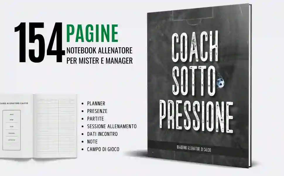 Taccuino Allenatore di Calcio, Planner Calcio, Registro Allenamenti Calcio, Statistiche Calcio, Organizer Calcio, Regalo Calcio, Mister, Allenatore, Manager, Calcio, Sport, Squadra, Partita, Allenamento, Tattiche, Strategie