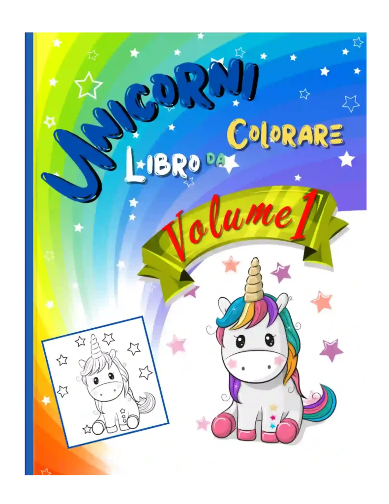 Un'unicorno con una criniera fluente e un corno dorato. Unicorni, libro da colorare, bambini, colorazione, fantasia, creatività, relax, divertimento, illustrazioni, 3 anni in su, regalo.